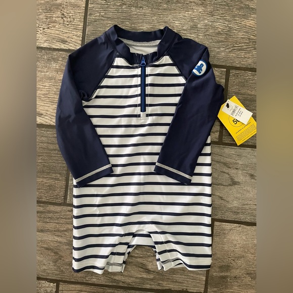 Baby one-piece rash guard & hat in stripe main image 1
